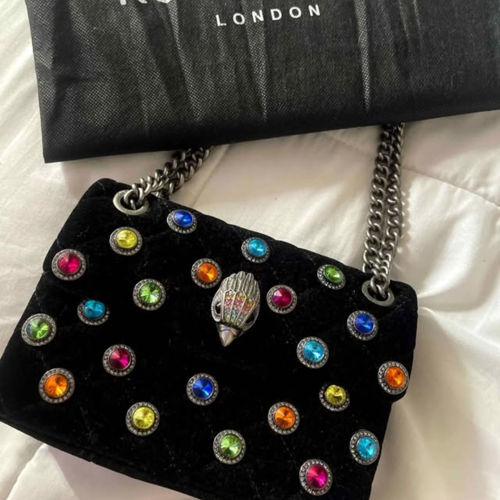 Black and Red Embellished Shoulder Bag with Chain Strap